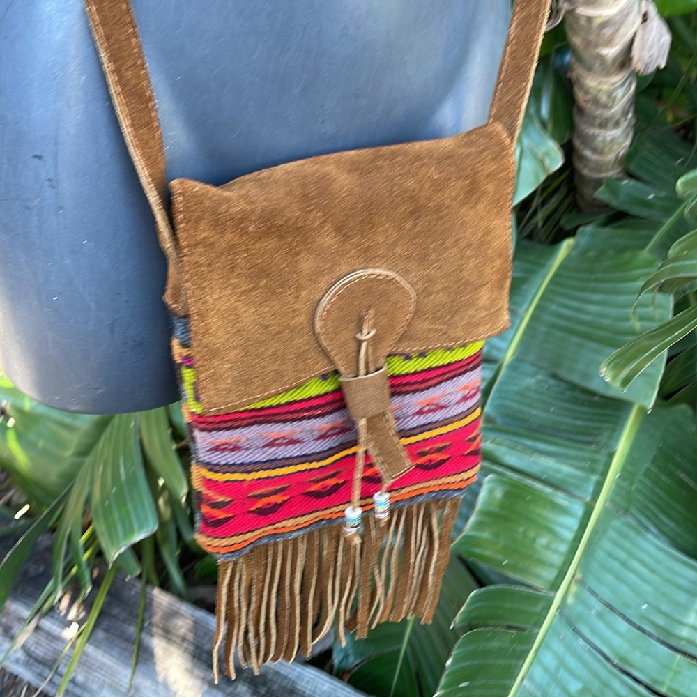 I trick suede and Southwestern blanket Crossbody with fringe
